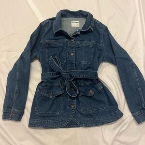 Old Navy Women's Belted Dark Blue Jean Jacket